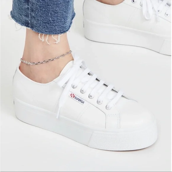 Superga Shoes Superga 279 White Leather Platform Sneaker